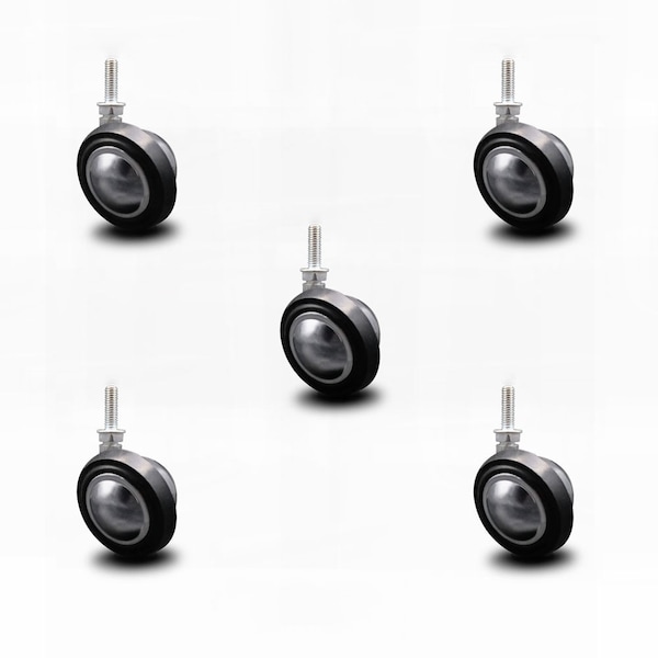 2.25 Inch Bright Chrome Soft Tread Ball Caster -5/16 Inch Threaded Stem, 5PK